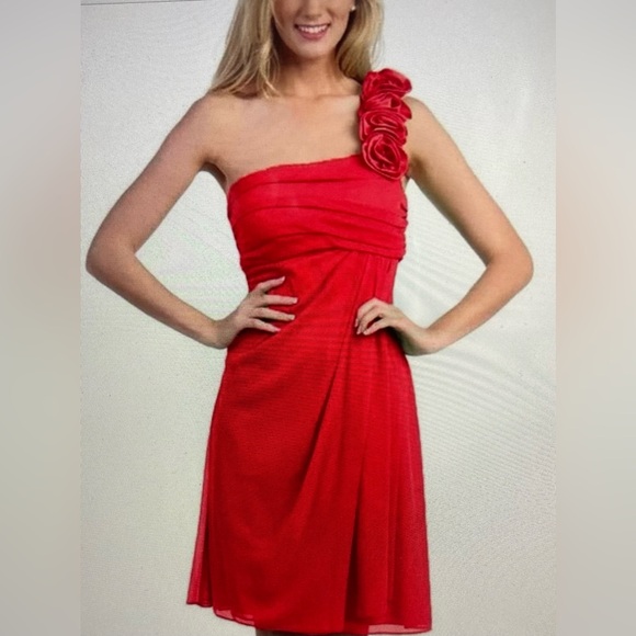 Eureka NWT Sz M beautiful Red dress Roses One-Shoulder Elegant - Picture 1 of 10